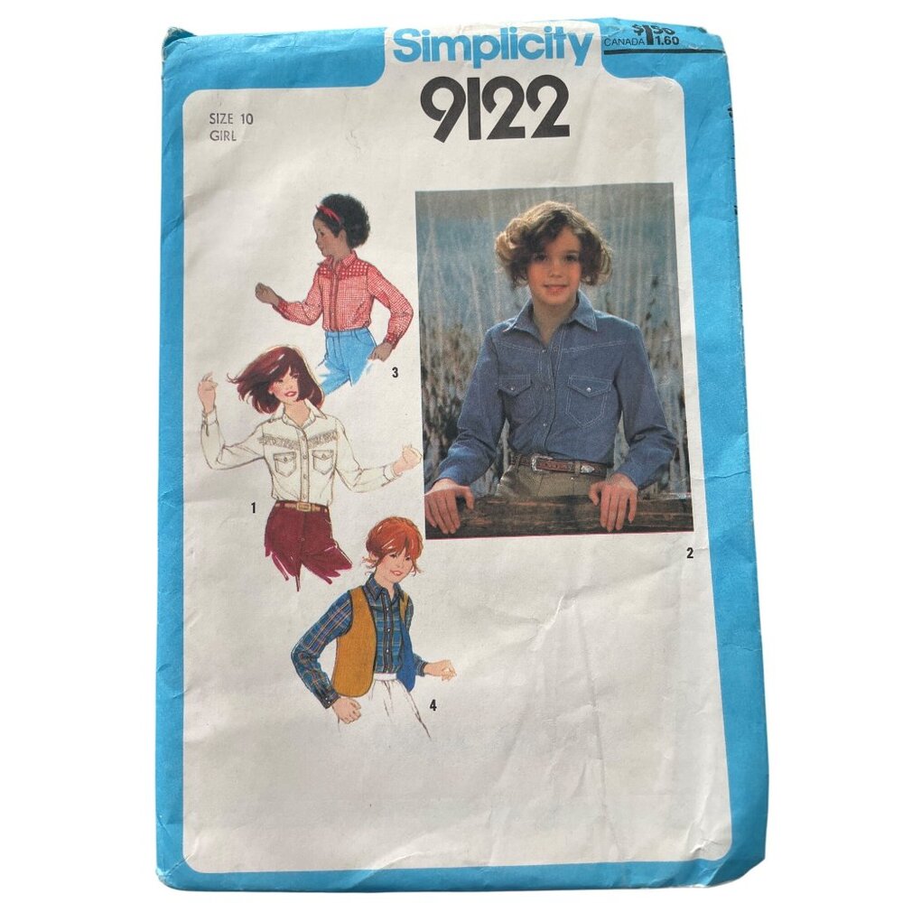 70s Simplicity 9122 Girls Shirt & Reversible Vest Sewing Pattern Size 10 UNCUT